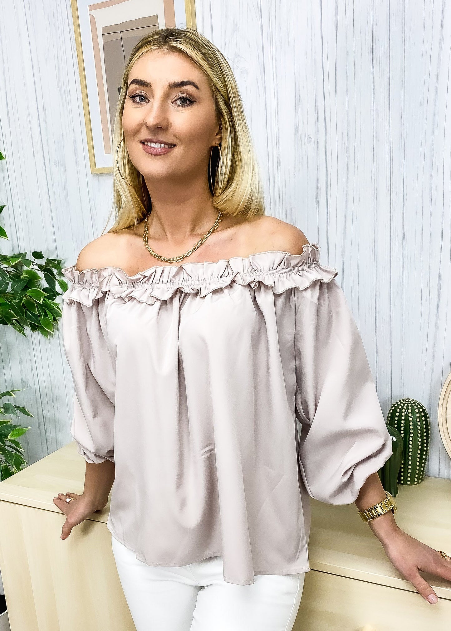Ruffle Trim Off-Shoulder Top