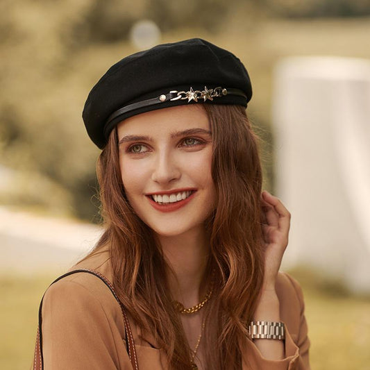 Golden Star Buckle Beret