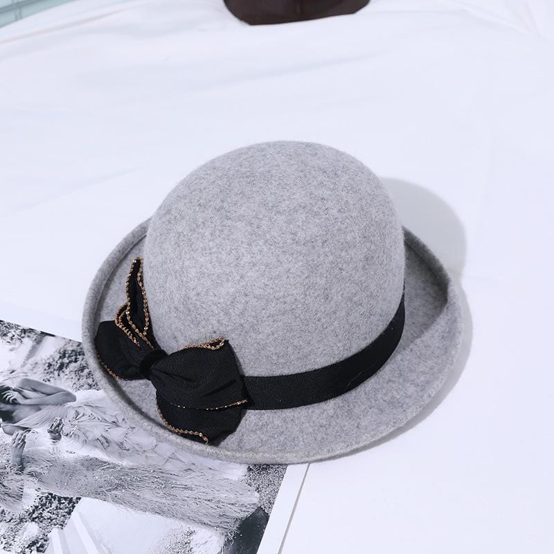 Black Bow Trim Bowler Hat