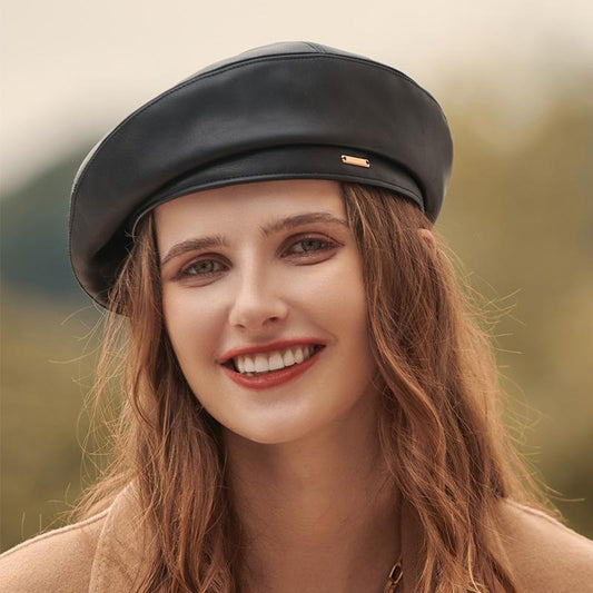 Metallic Detail Leather Beret