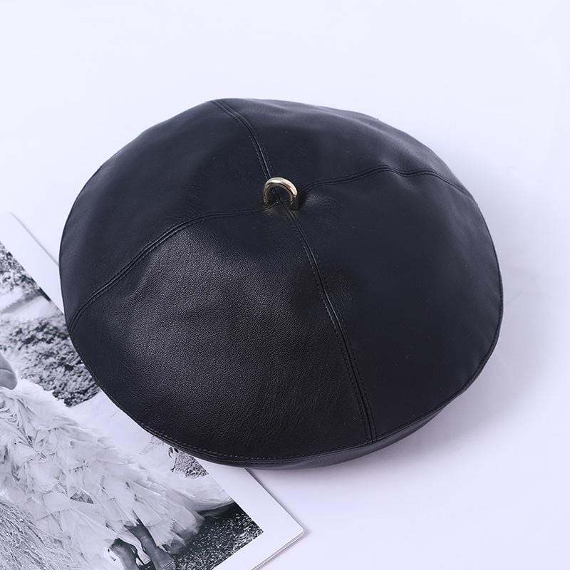 Metallic Detail Leather Beret