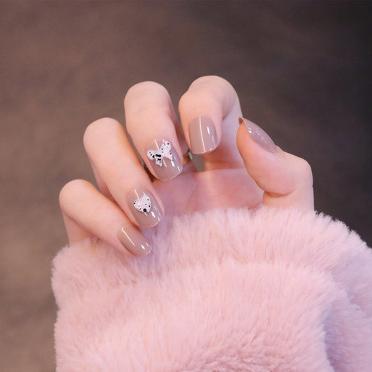 Short Squared Oval Light Brown Press On Nails with Dalmatians Bow