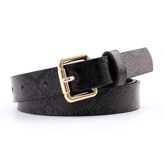 Faux Leather Croc Print Belt with Gold Square Buckle