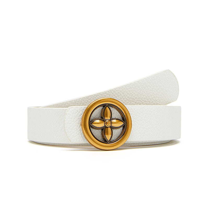 Faux Leather Belt with Round Gold Star Buckle