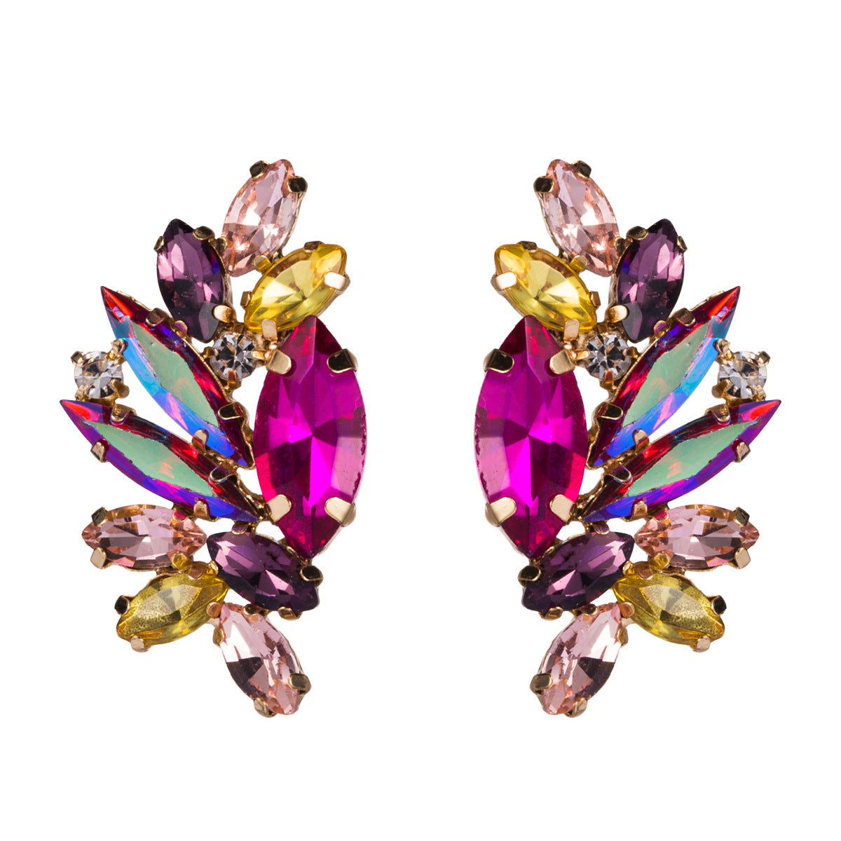 Large Glistening Crystals Curved Earring Stud