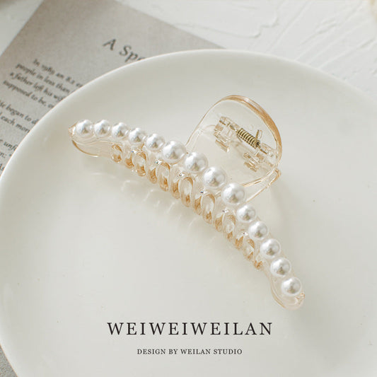 Pearl Aligned Clear Hair Claw- Extra Large