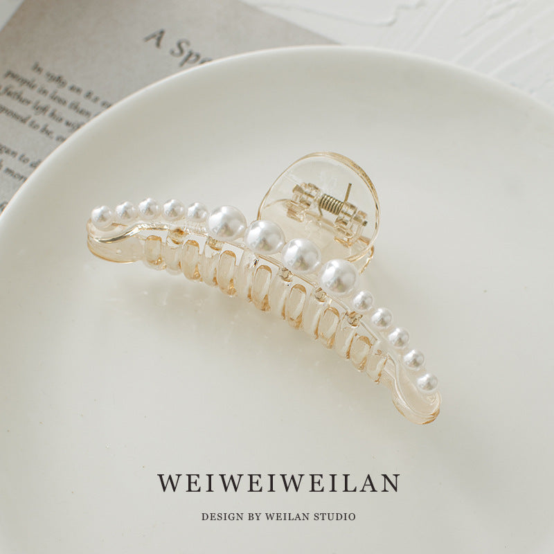 Pearl Aligned Clear Hair Claw- Large