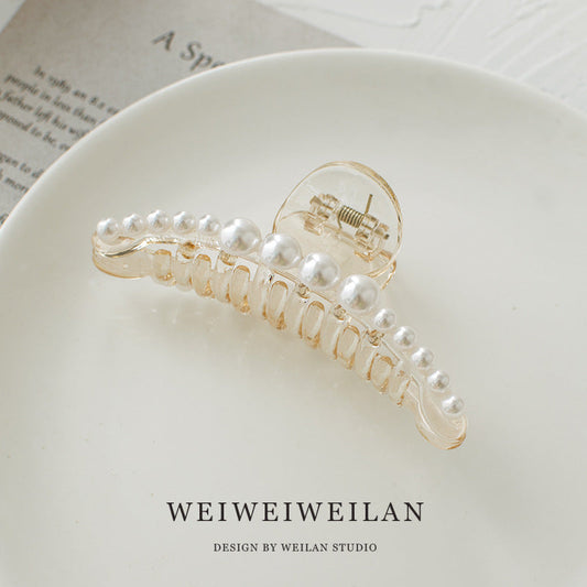 Pearl Aligned Clear Hair Claw- Large