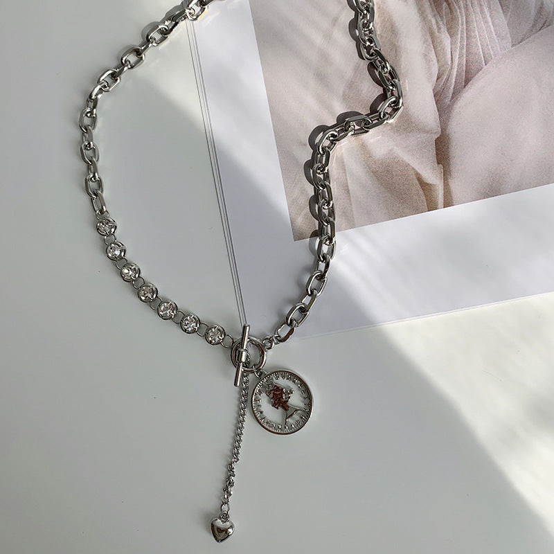 Portrait Coin Asymmetrical Chain Necklace