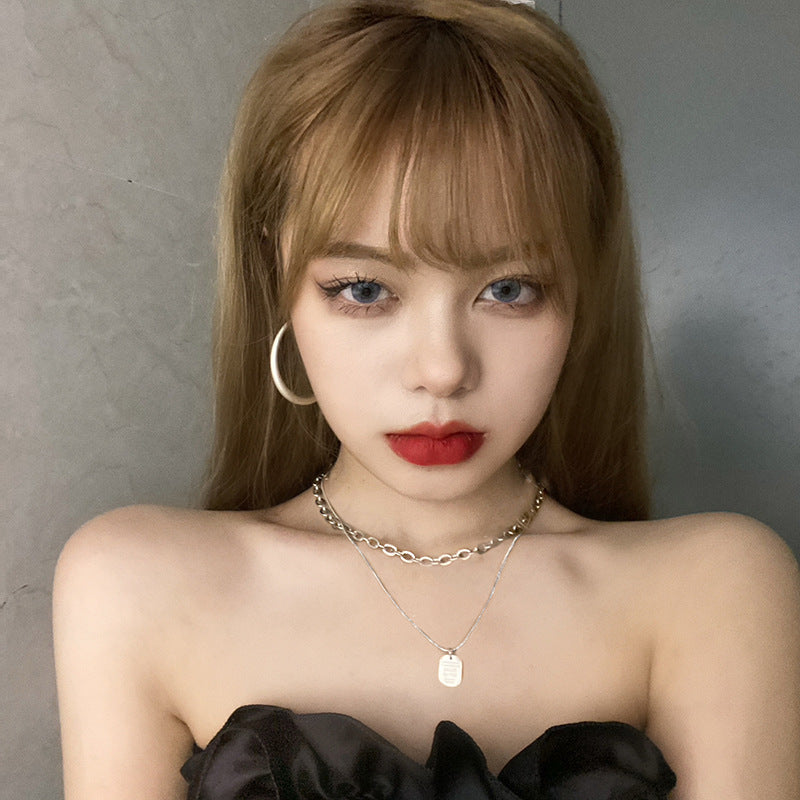 Silver Layered Chain Necklace with Silver Plate