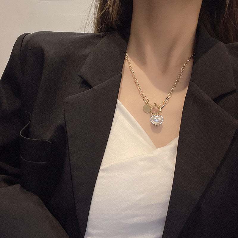 Pearl Heart Thick Chain Necklace