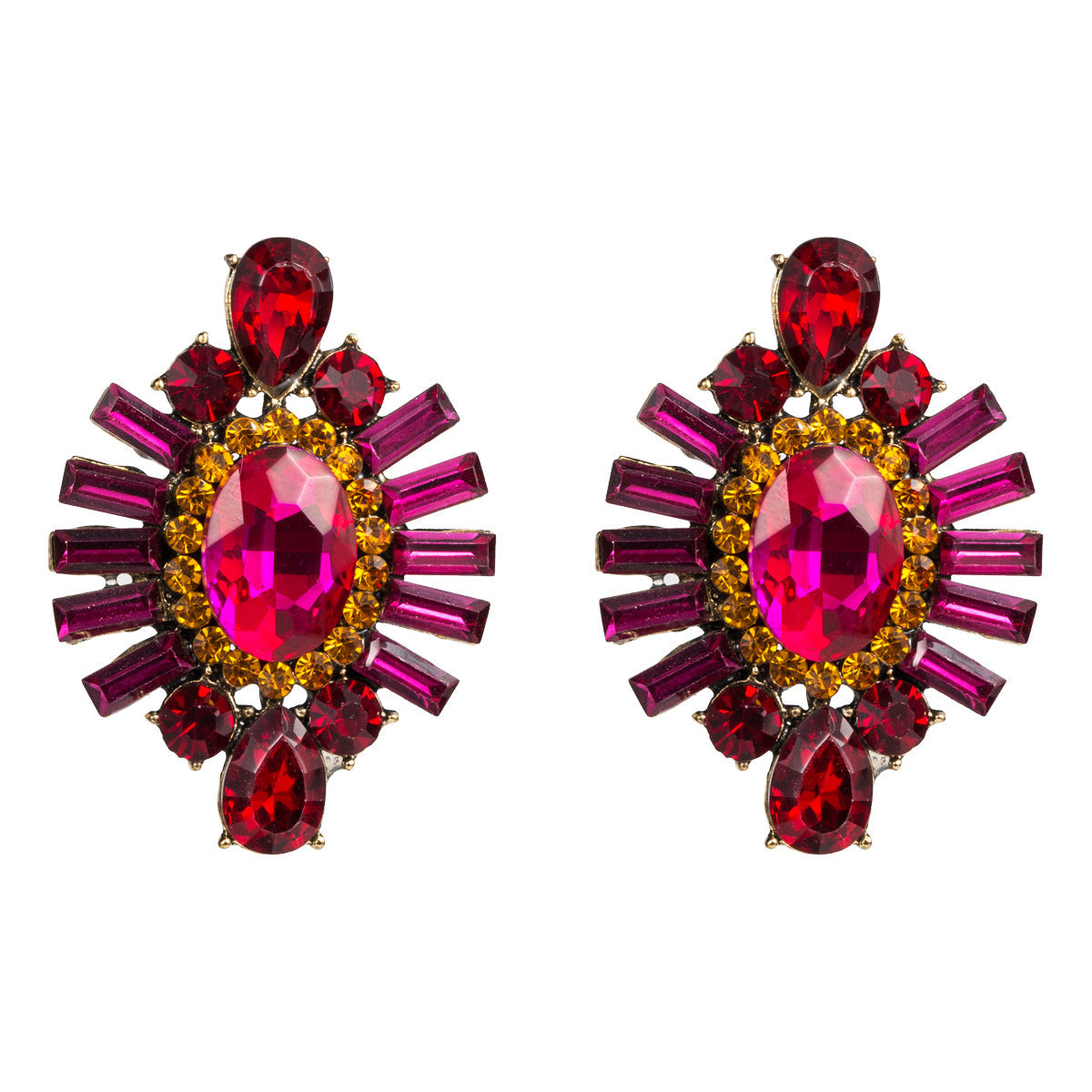 Fancy Round Geometric Crystals Earring Studs