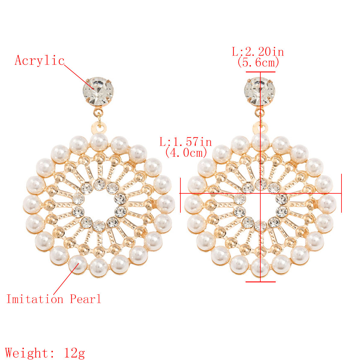 Round Circle Embellished with Crystals and Pearls Fancy Dangle Earrings