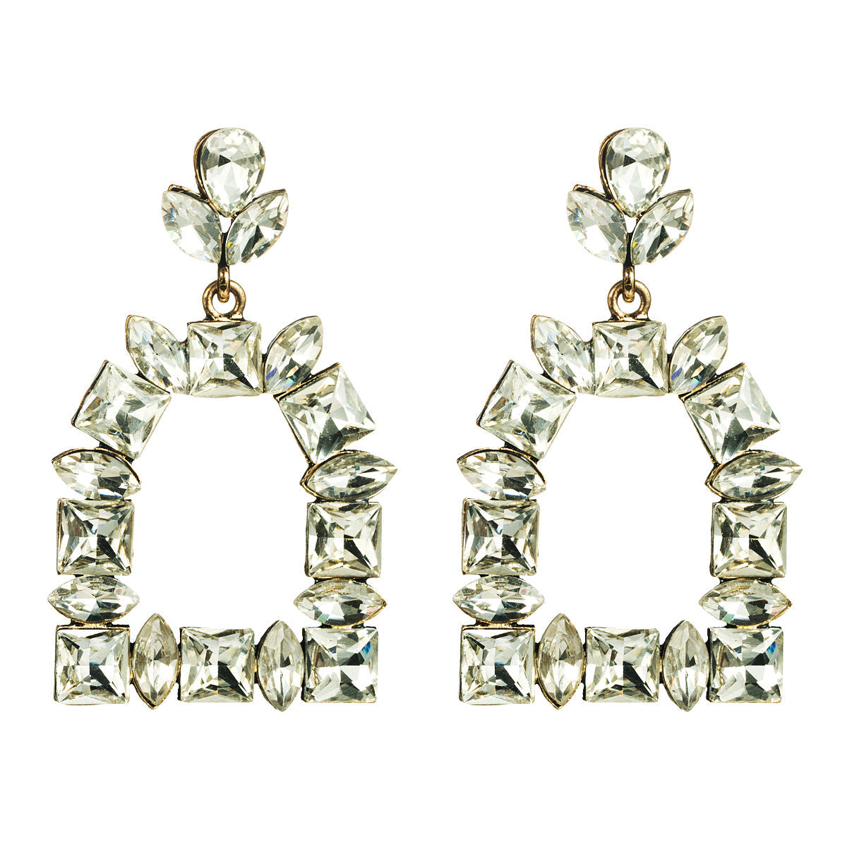Elegant Squoval Shaped Geometric Crystals Earrings