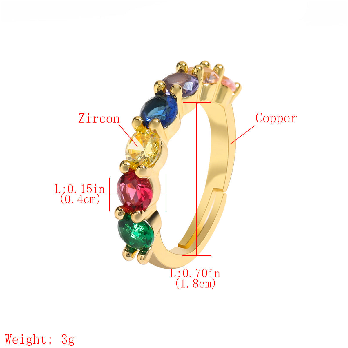 Colorful Rhinestone Crystals Row Gold Adjustable Ring