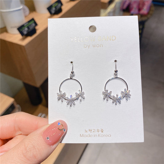 Silver Dangle Round Floral Crystal Earring