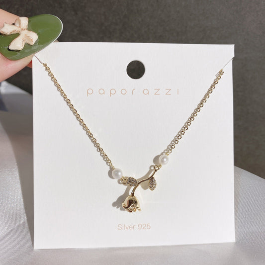 Gold Rose with Pearl Necklace