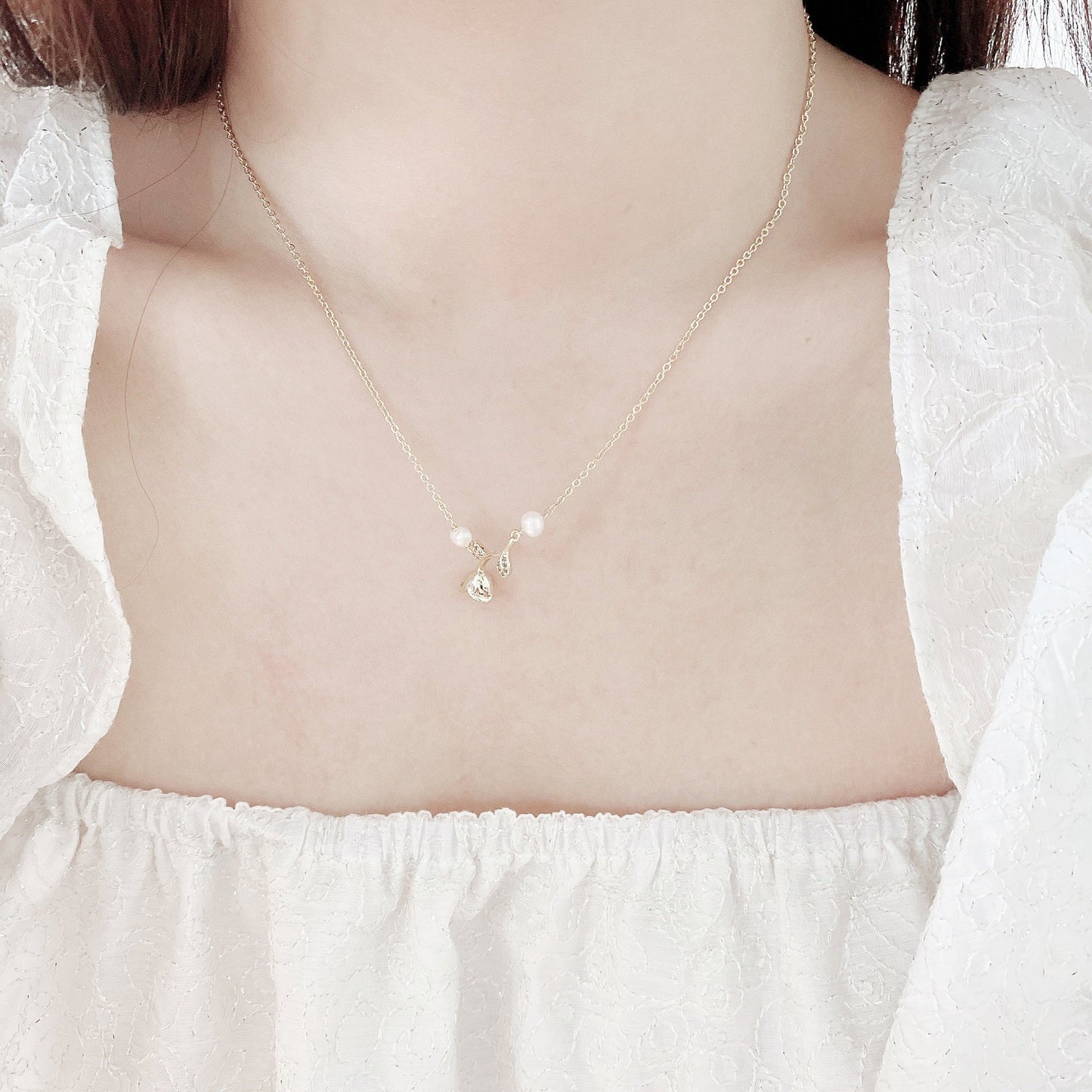 Gold Rose with Pearl Necklace