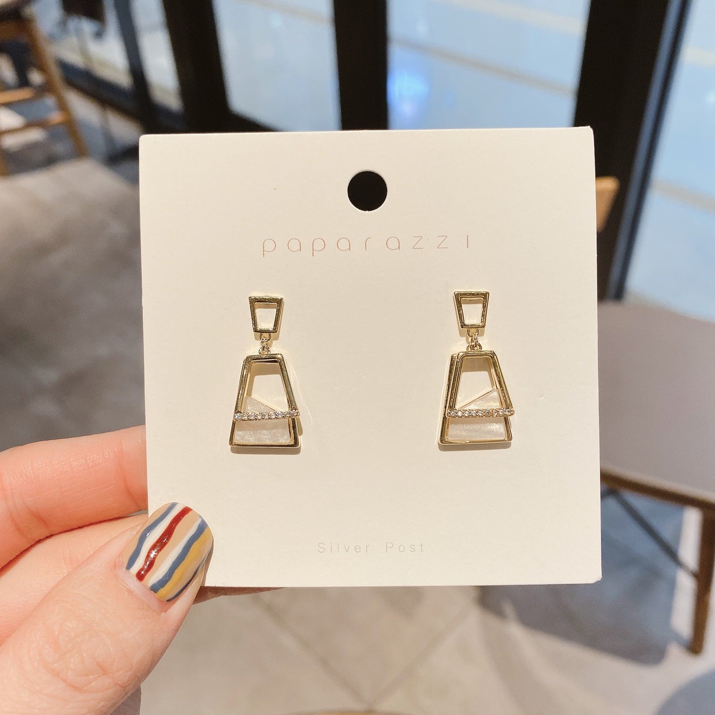 Double Trapezoid Iridescent Stone Earrings