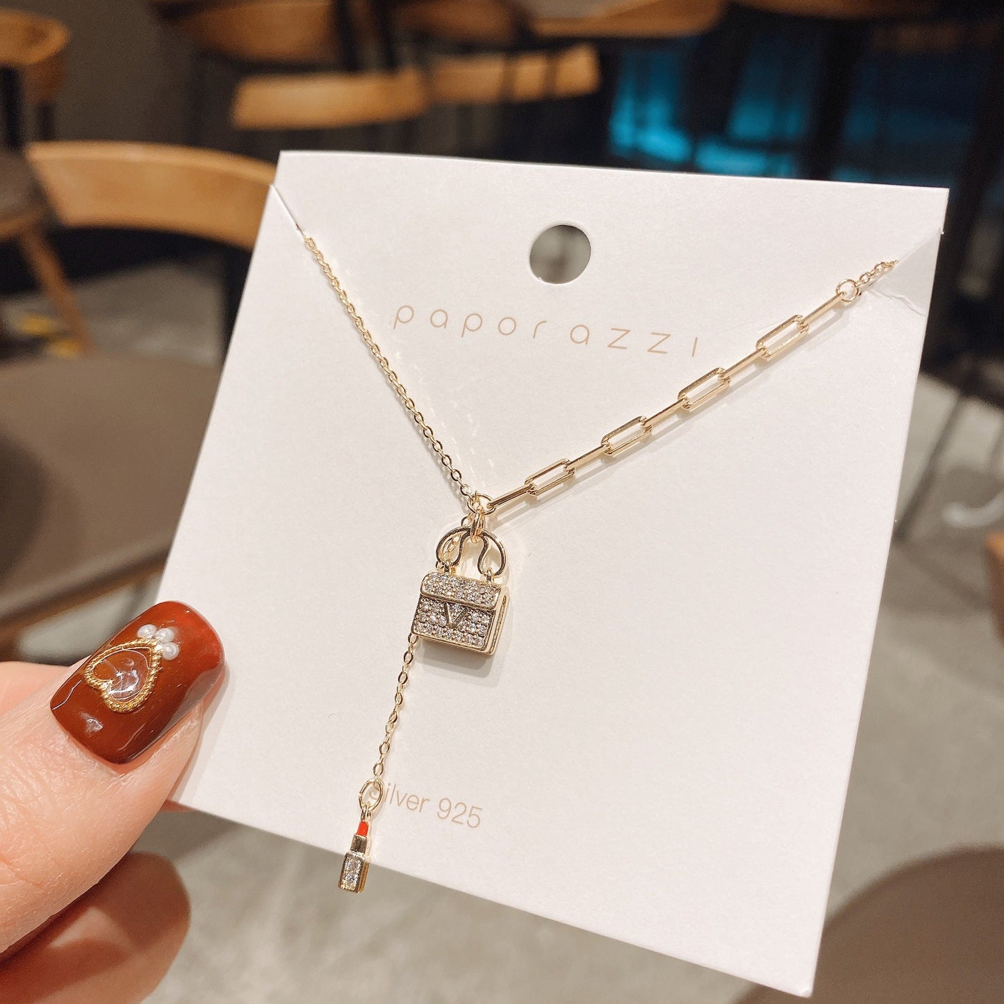 Bag and Lipstick Charms Necklace