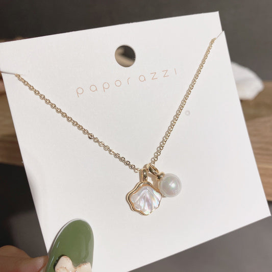 Iridescent Shell and Pearl Necklace