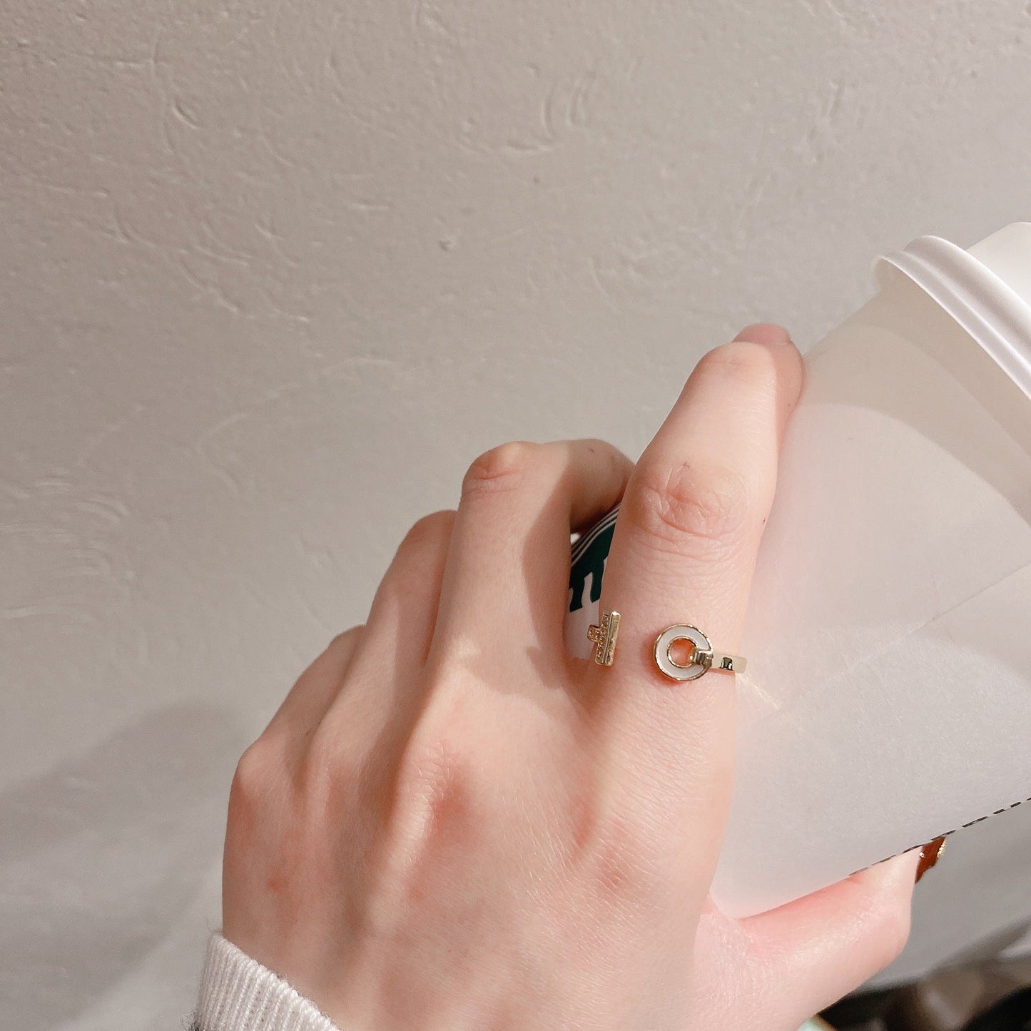 Abstract T and O Shaped Gold Ring