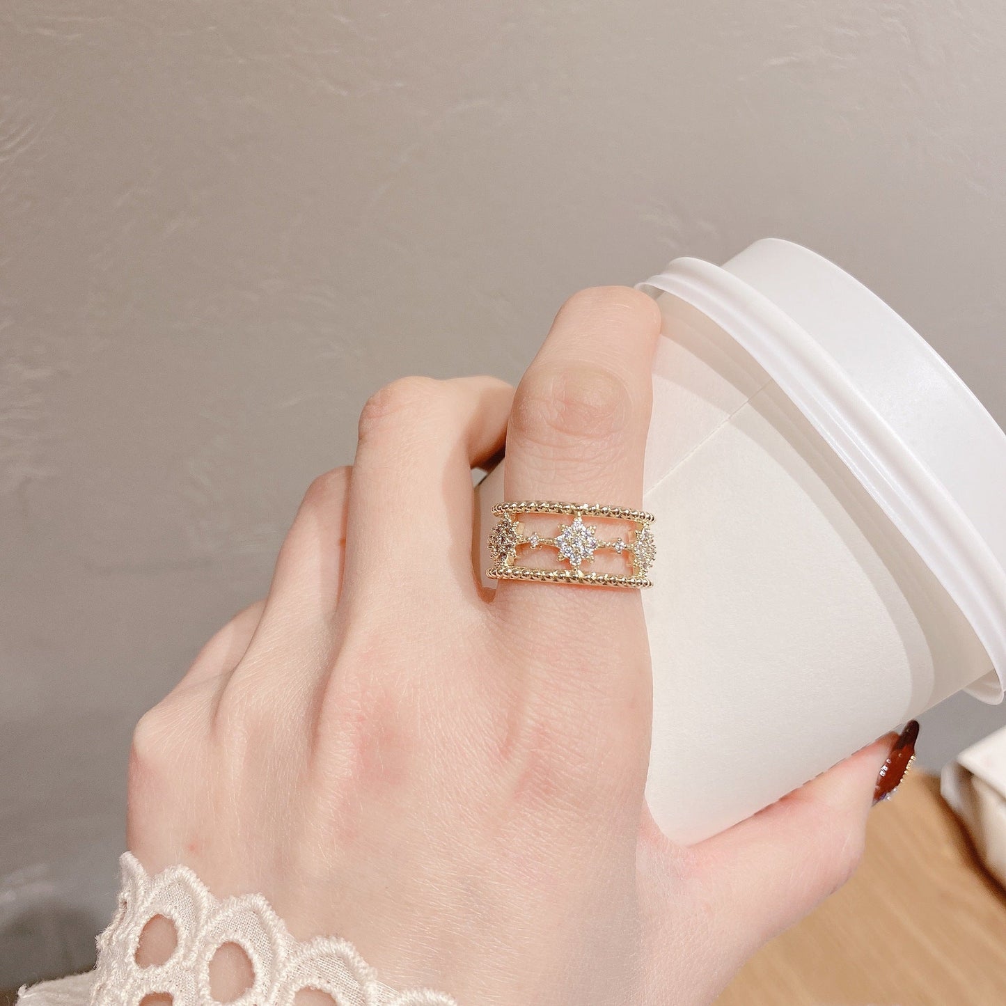 Eight-Pointed Star Open Ring