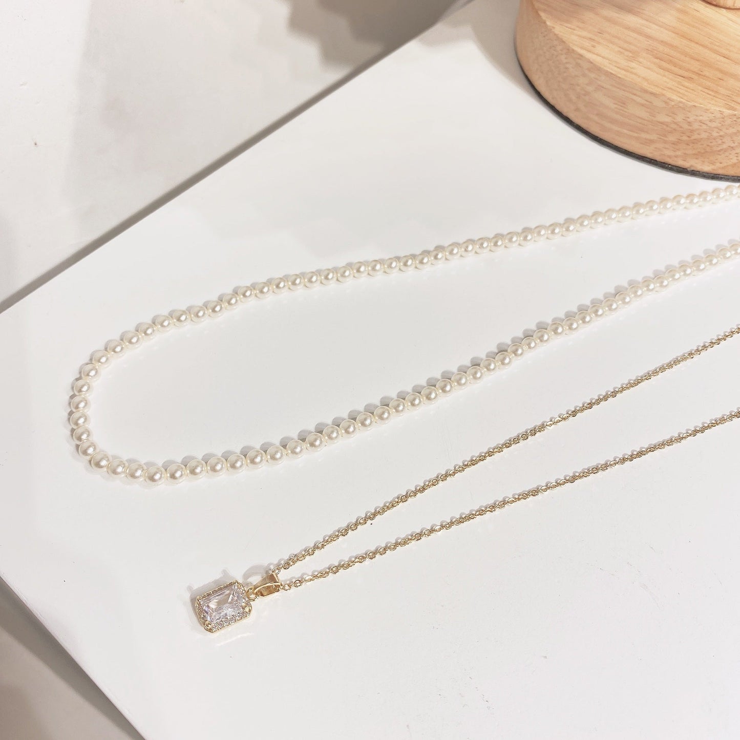 Double Layered Crystal and Pearl Necklace