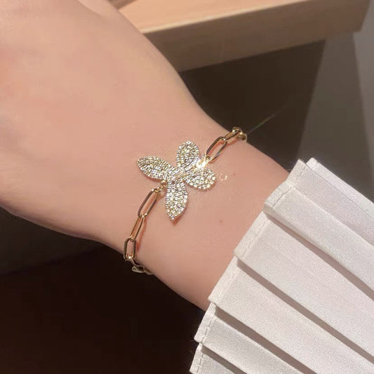 Gold Chain with Crystal Butterfly Bracelet