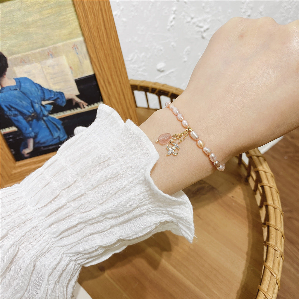Rose Gold Pearls with Charms Bracelet