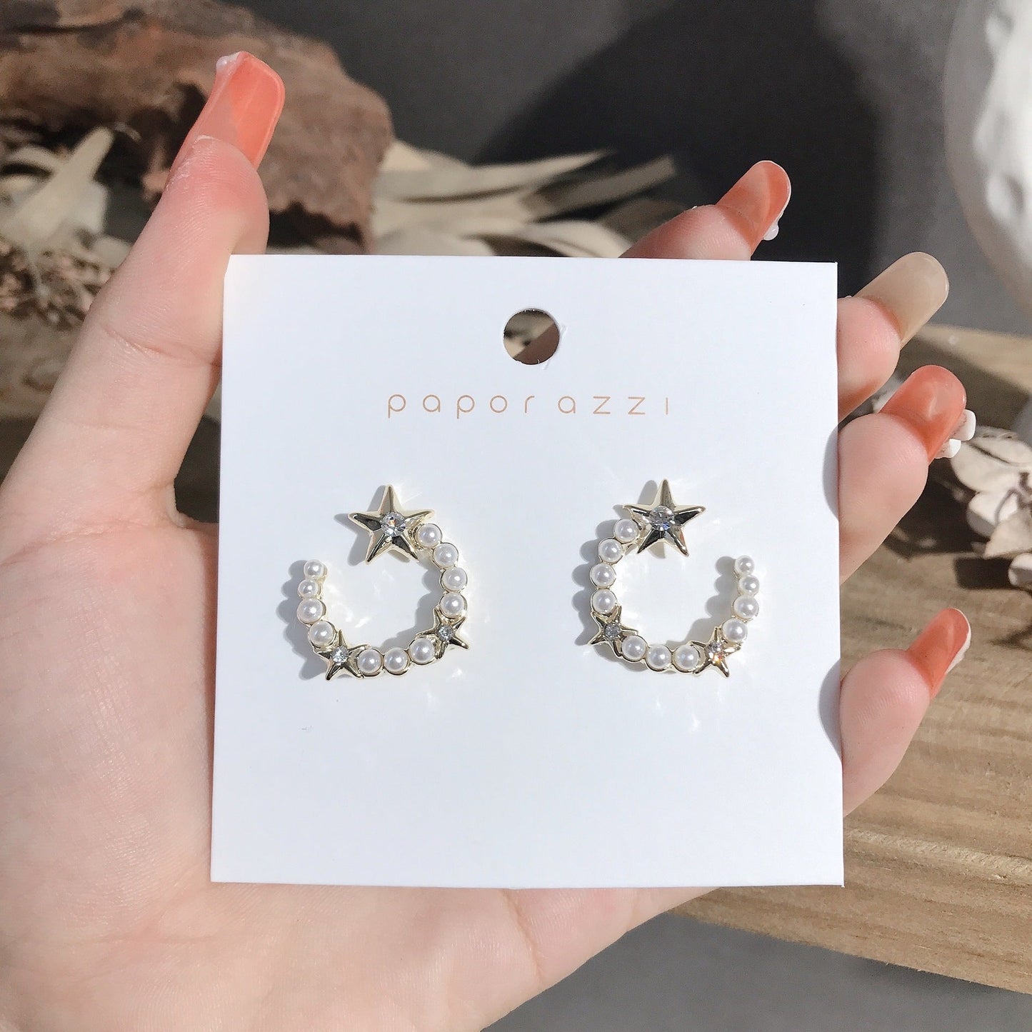 Open Circle Pearl Earrings with Stars