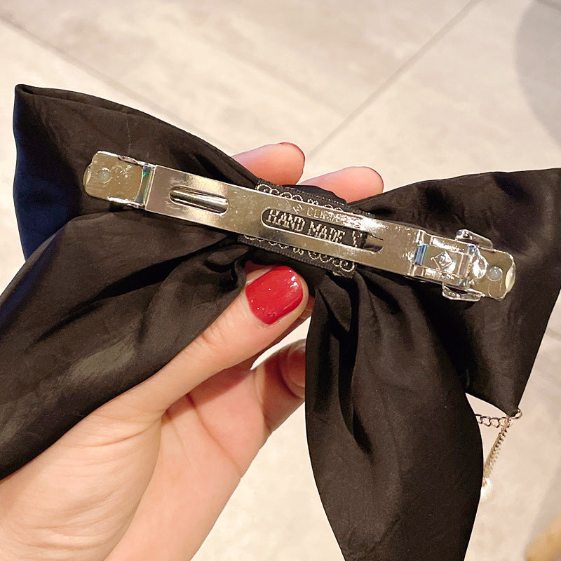 Large Ribbon with Pearl Tassel Hair Clip