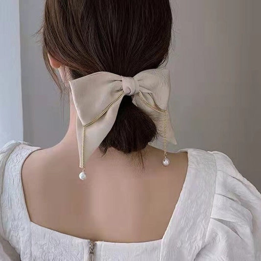 Large Ribbon with Pearl Tassel Hair Clip