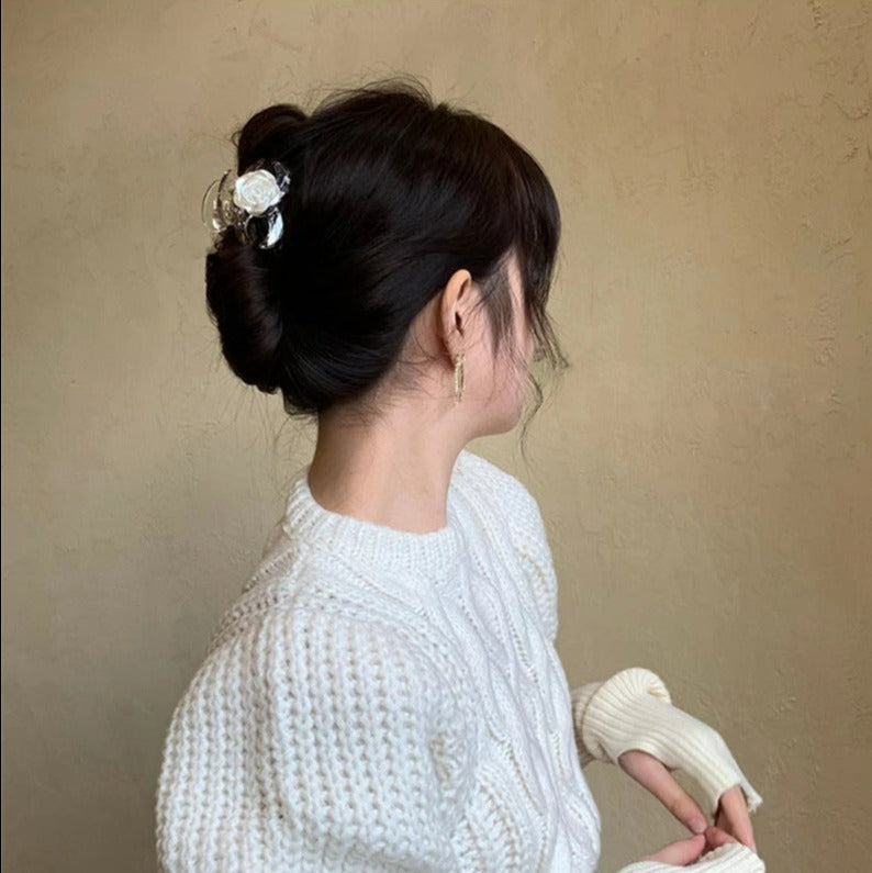 White Rose Clear Hair Claw
