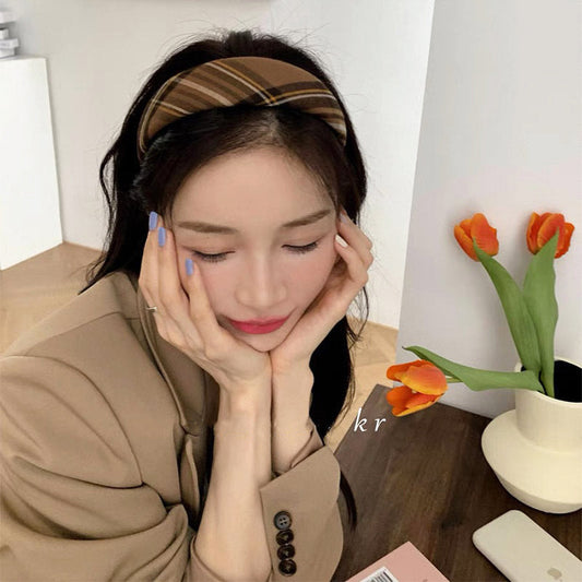 Mocha Brown Plaid Wide Headband