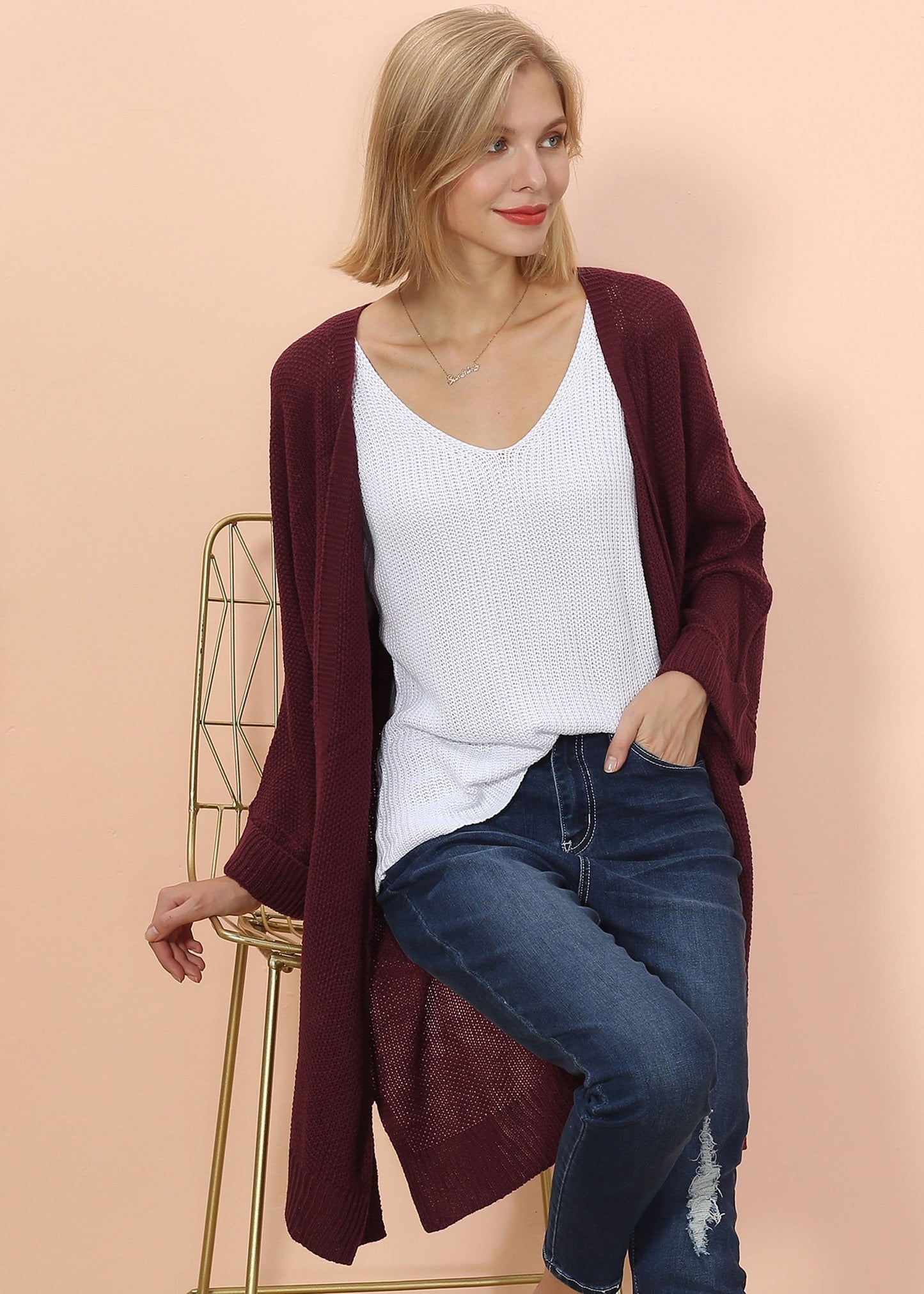 Open Front Chunky Knit Cardigan