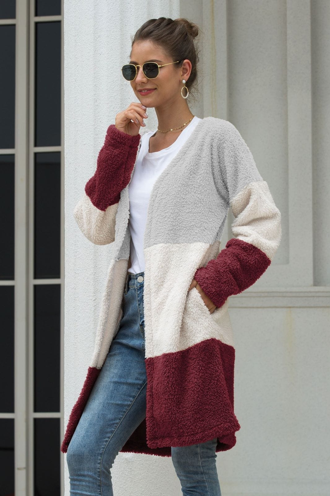 Color Blocked Sherpa Cardigan