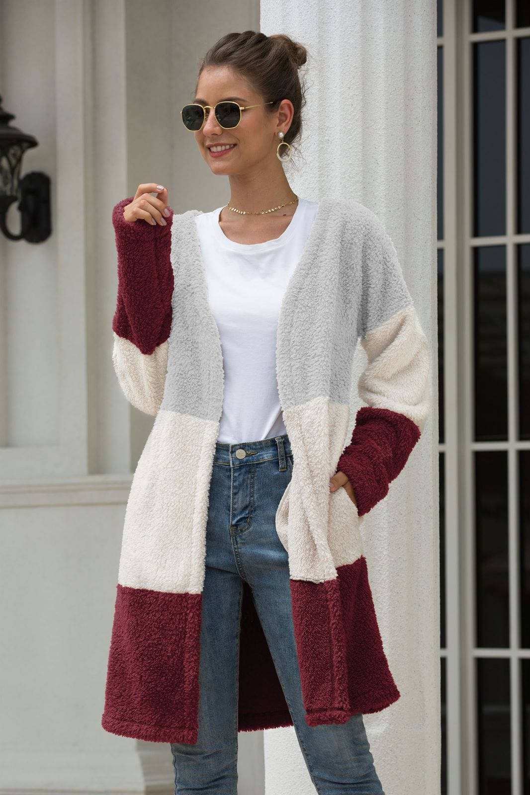 Color Blocked Sherpa Cardigan