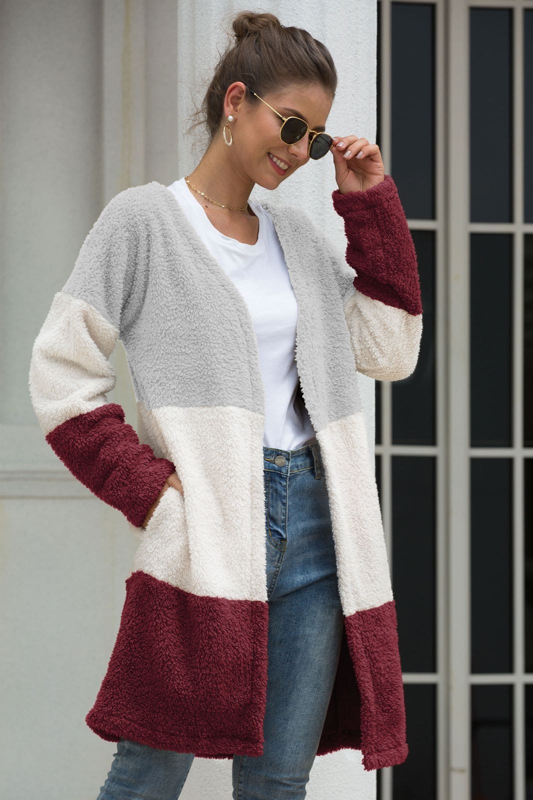 Color Blocked Sherpa Cardigan