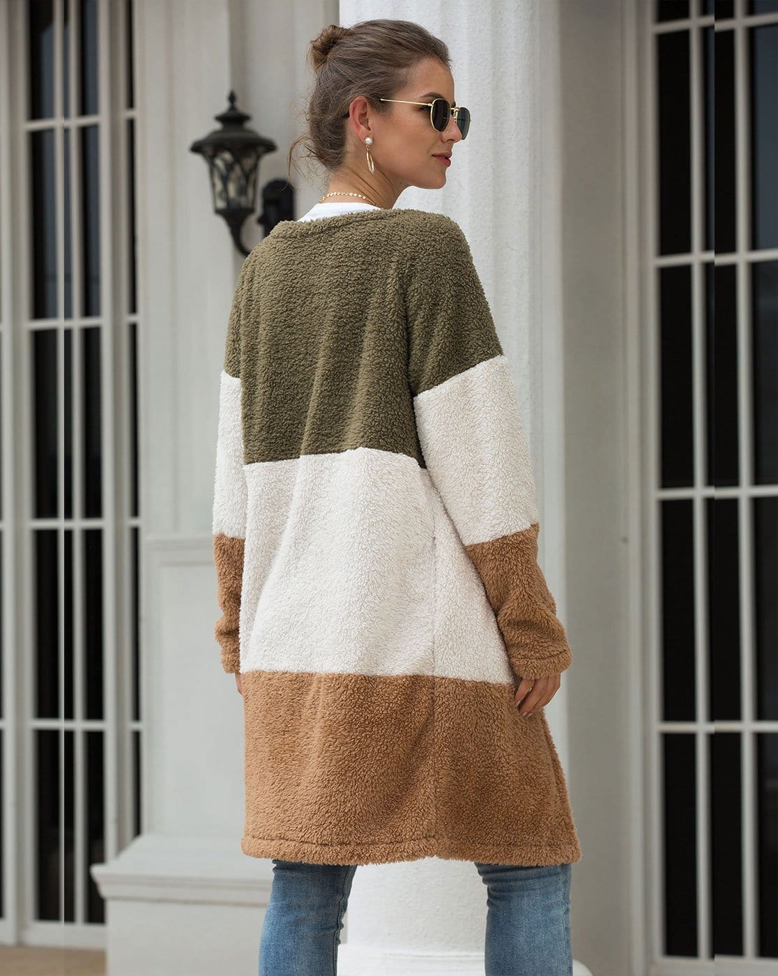 Color Blocked Sherpa Cardigan