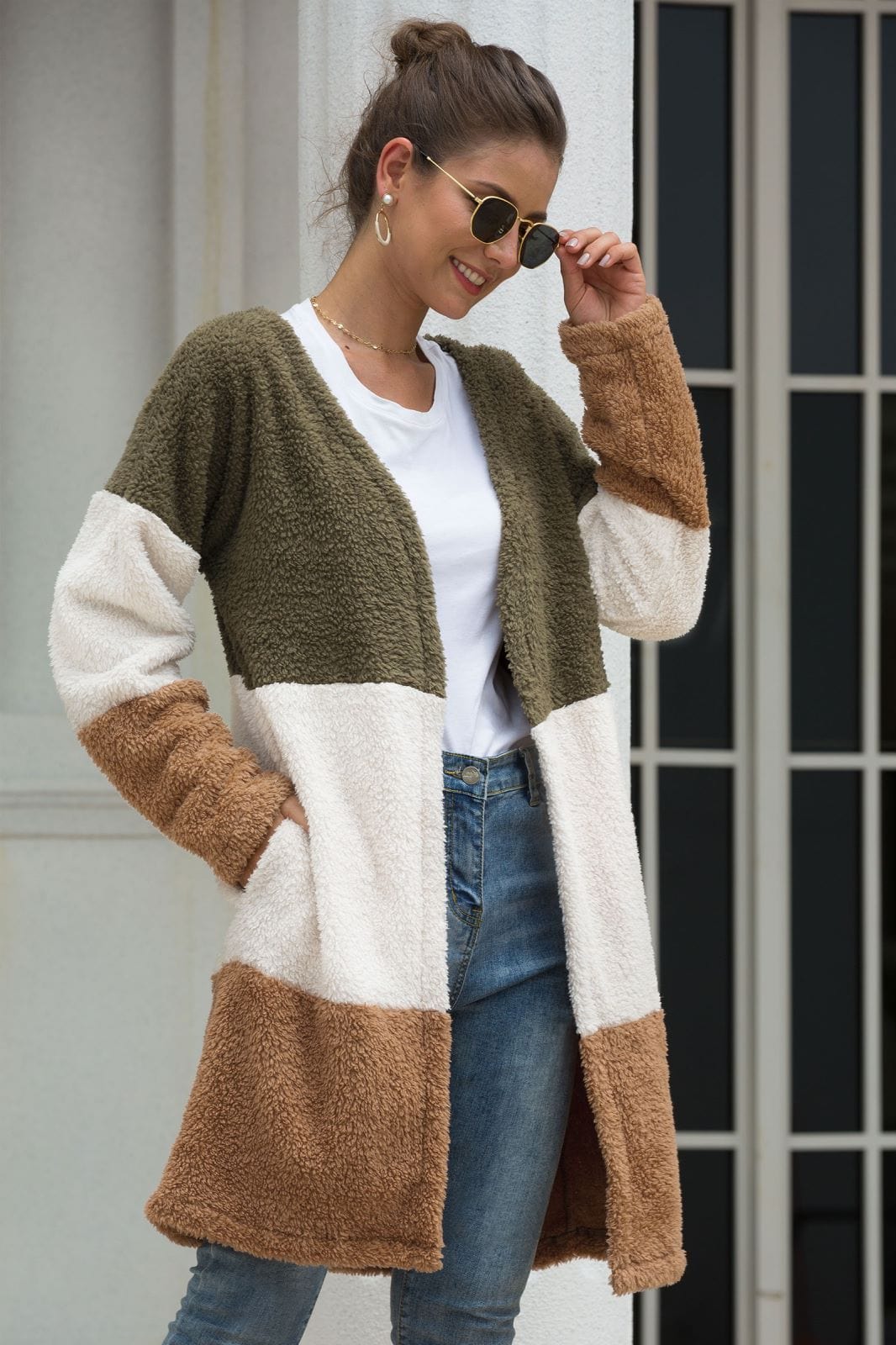 Color Blocked Sherpa Cardigan