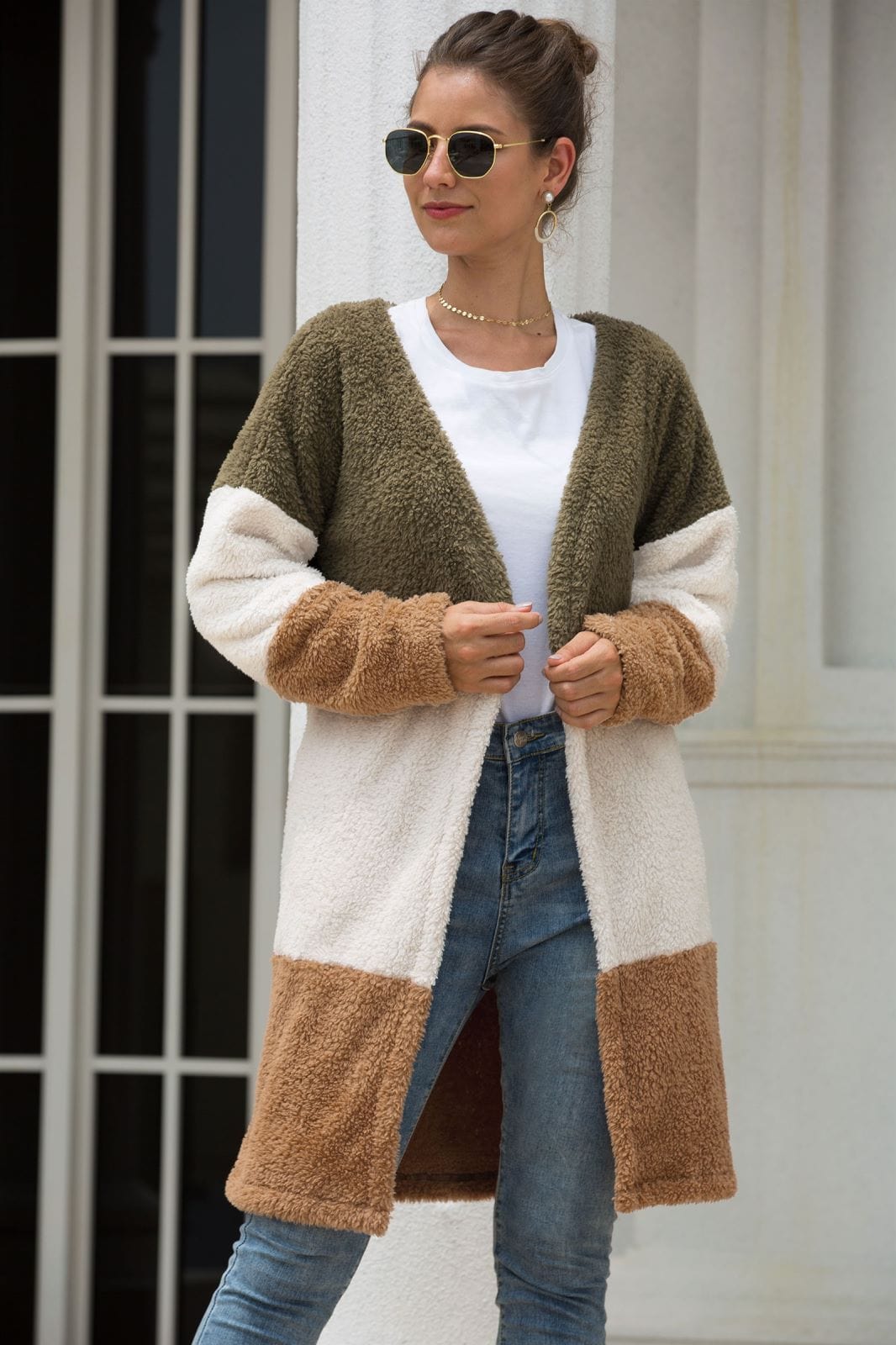 Color Blocked Sherpa Cardigan