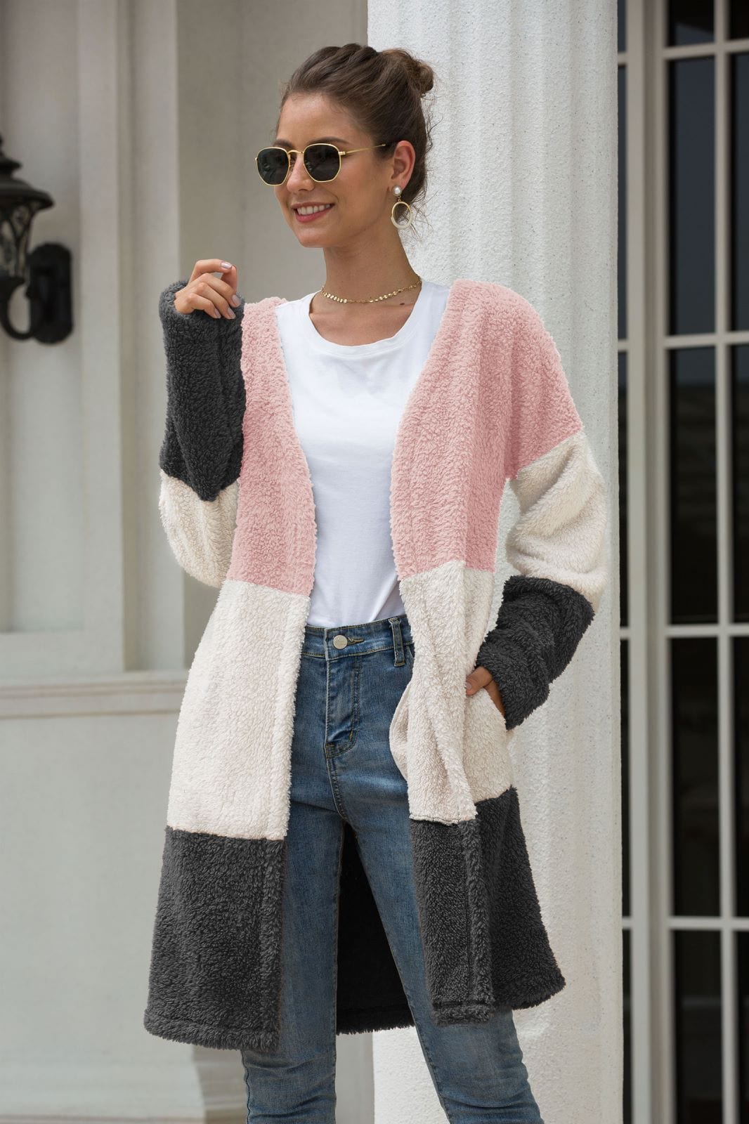 Color Blocked Sherpa Cardigan