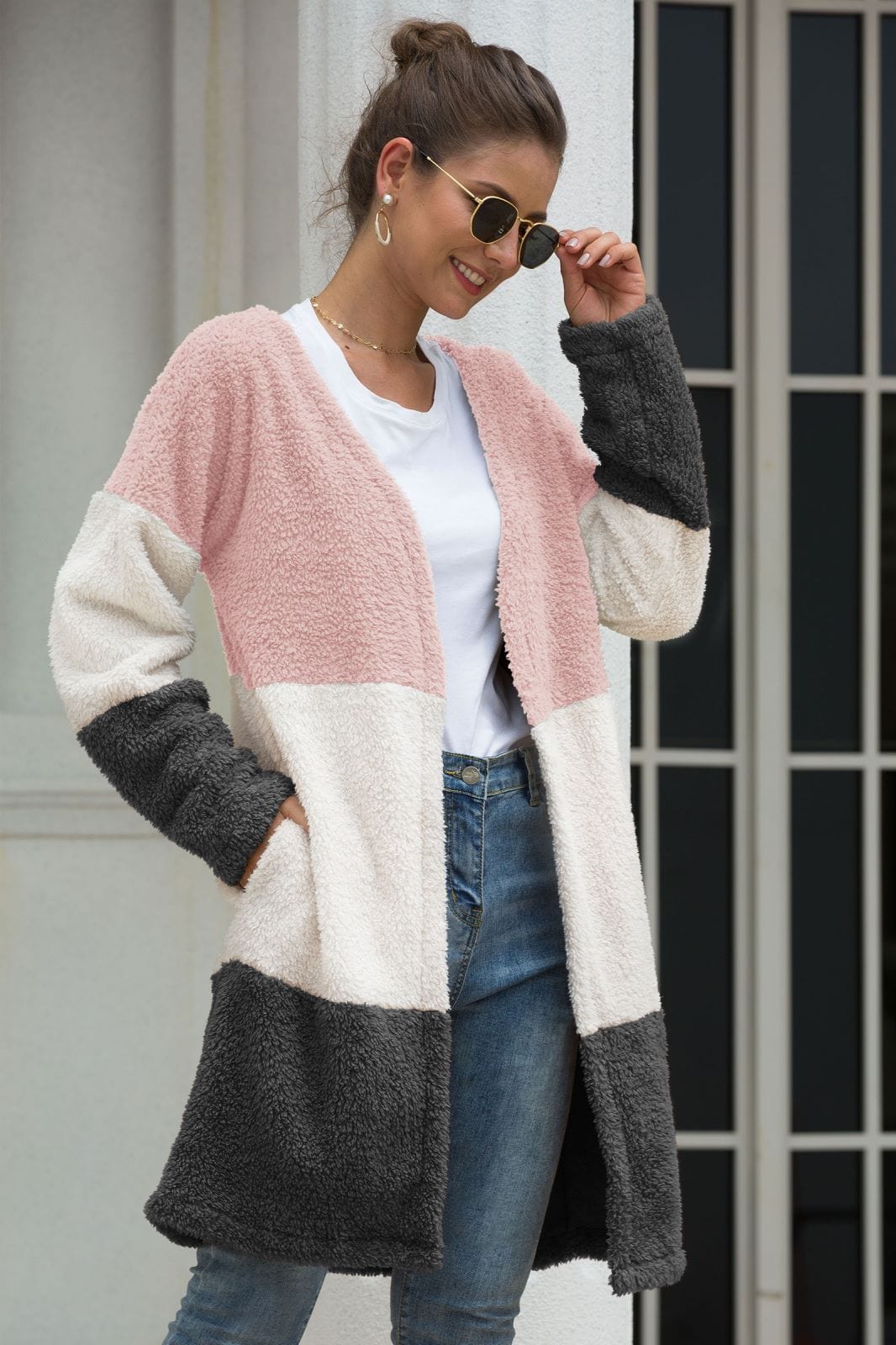 Color Blocked Sherpa Cardigan