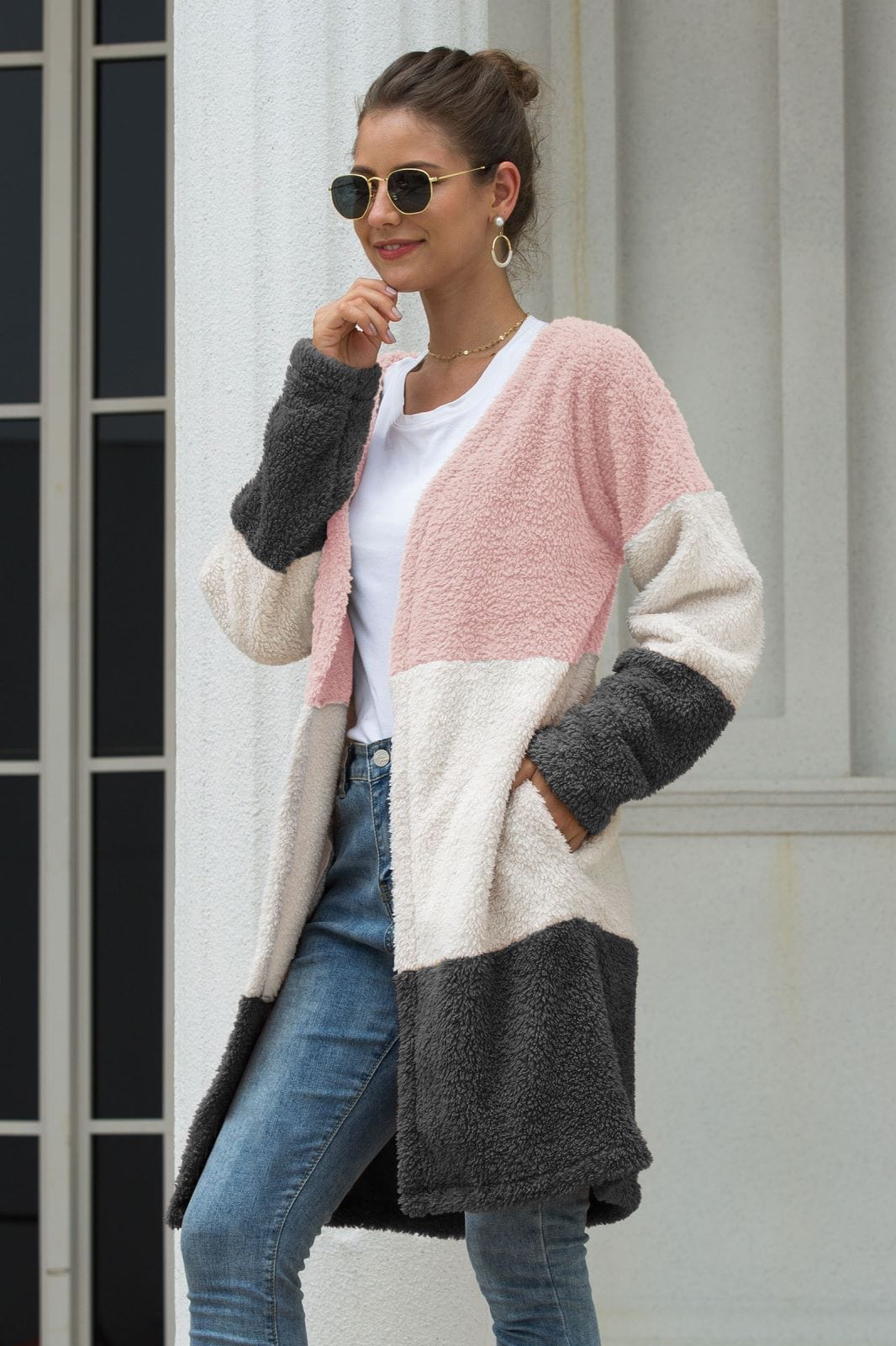 Color Blocked Sherpa Cardigan