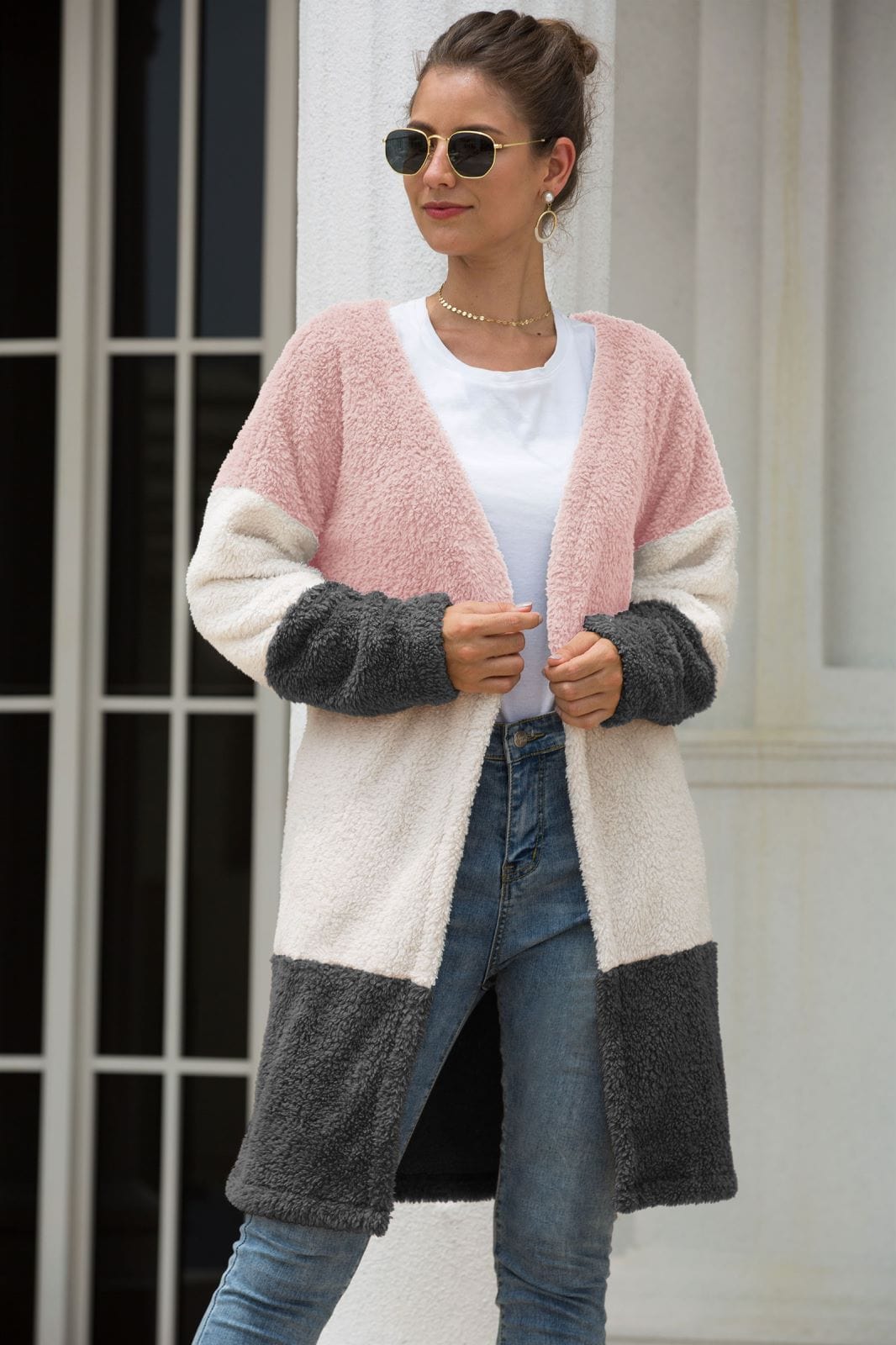 Color Blocked Sherpa Cardigan