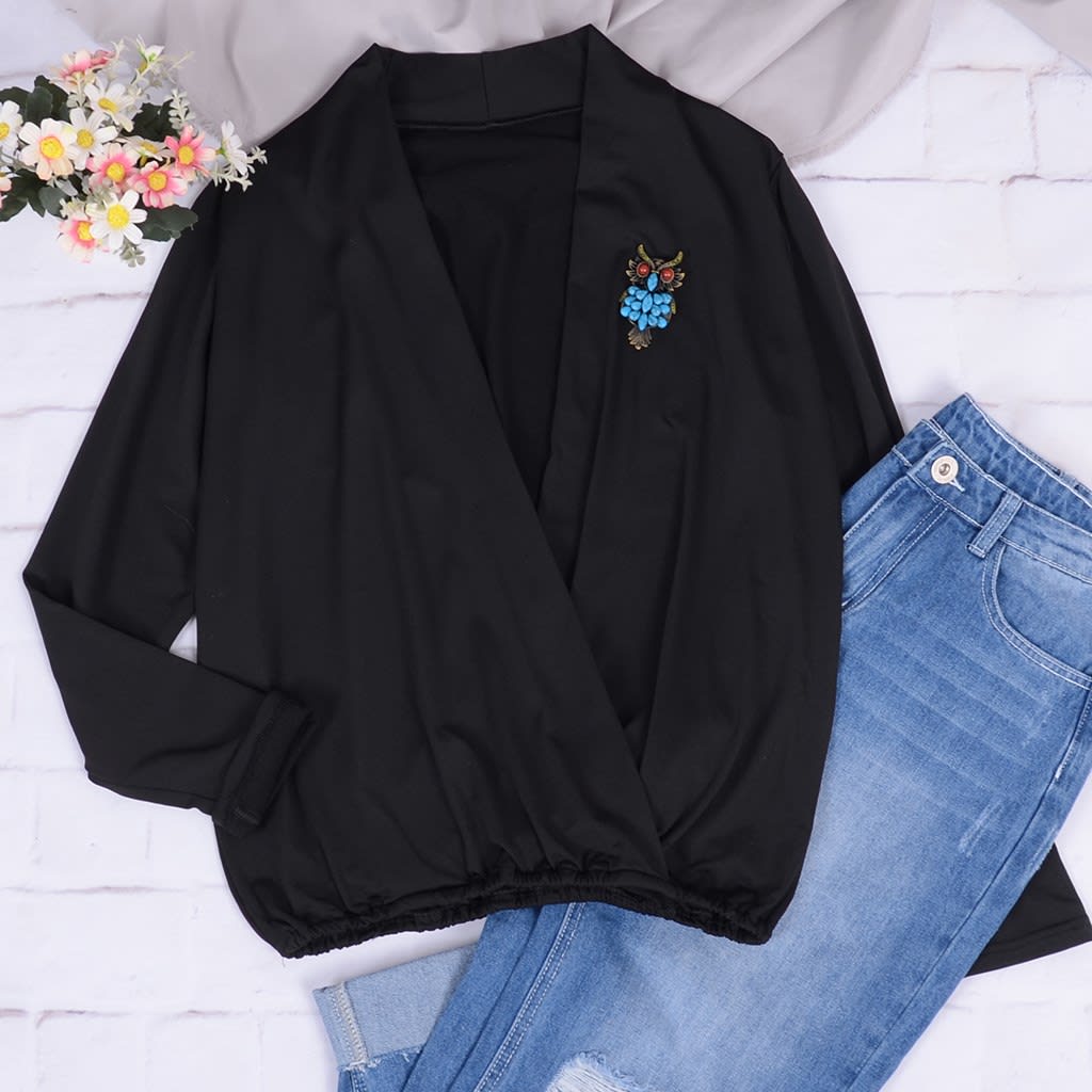Sexy Plunge Wrap Front Blouse