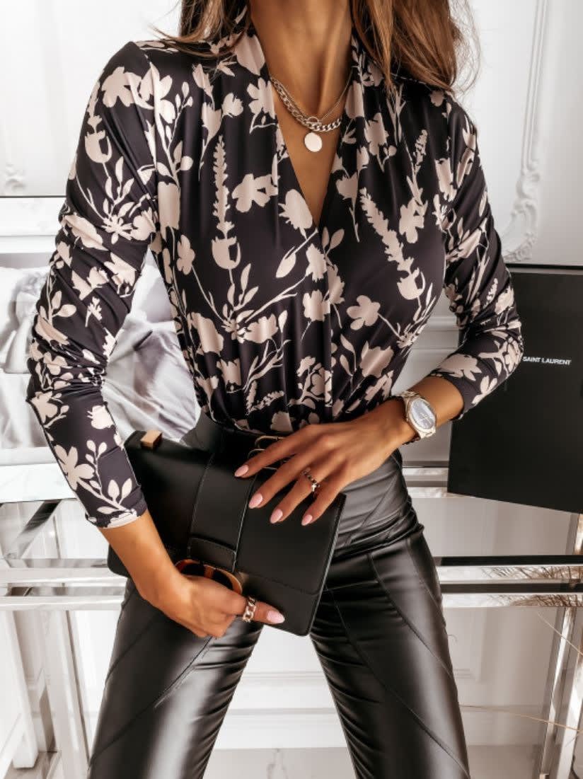 Sexy Plunge Wrap Front Blouse