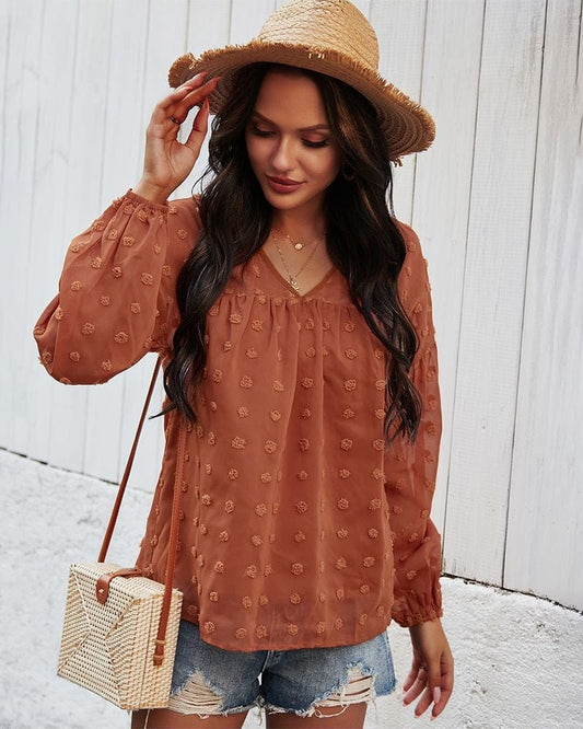 Clip-Dot Gathered Blouse