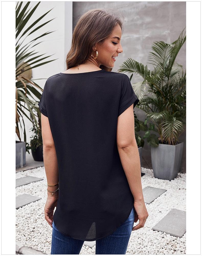 Cuffed Zipper Chiffon Blouse
